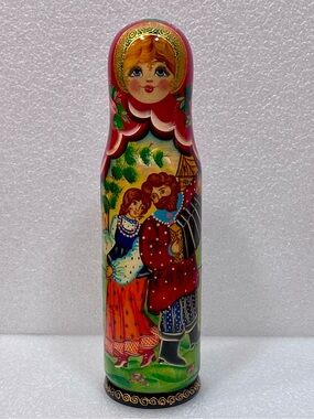 Vintage Russian Wooden Matryoshka Babushka Nesting Doll Hand Painted 12" Tall